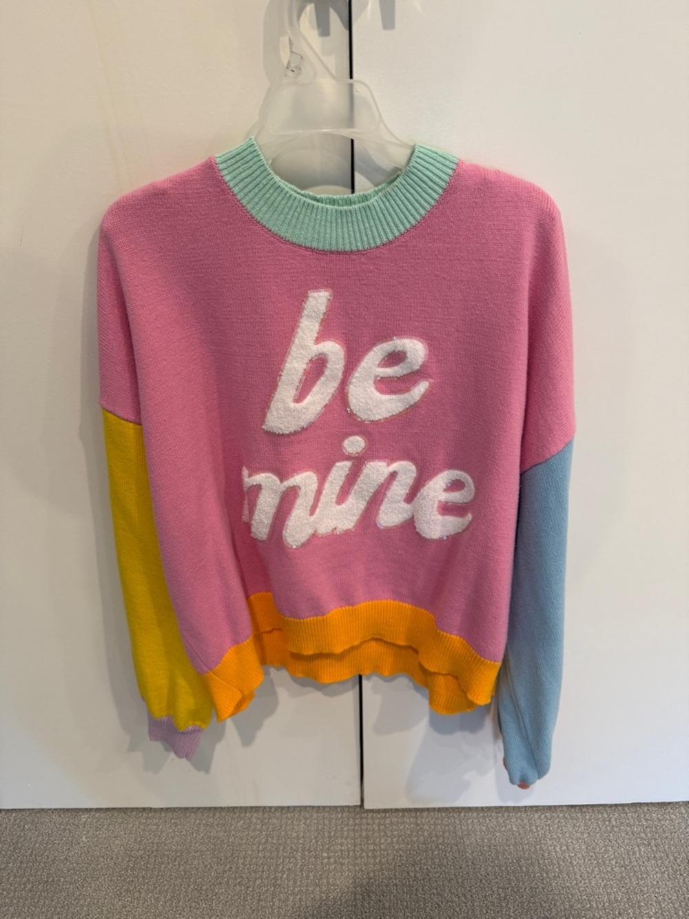 Queen of Sparkles Be Mine Colorblock Crewneck Sweater - Pink